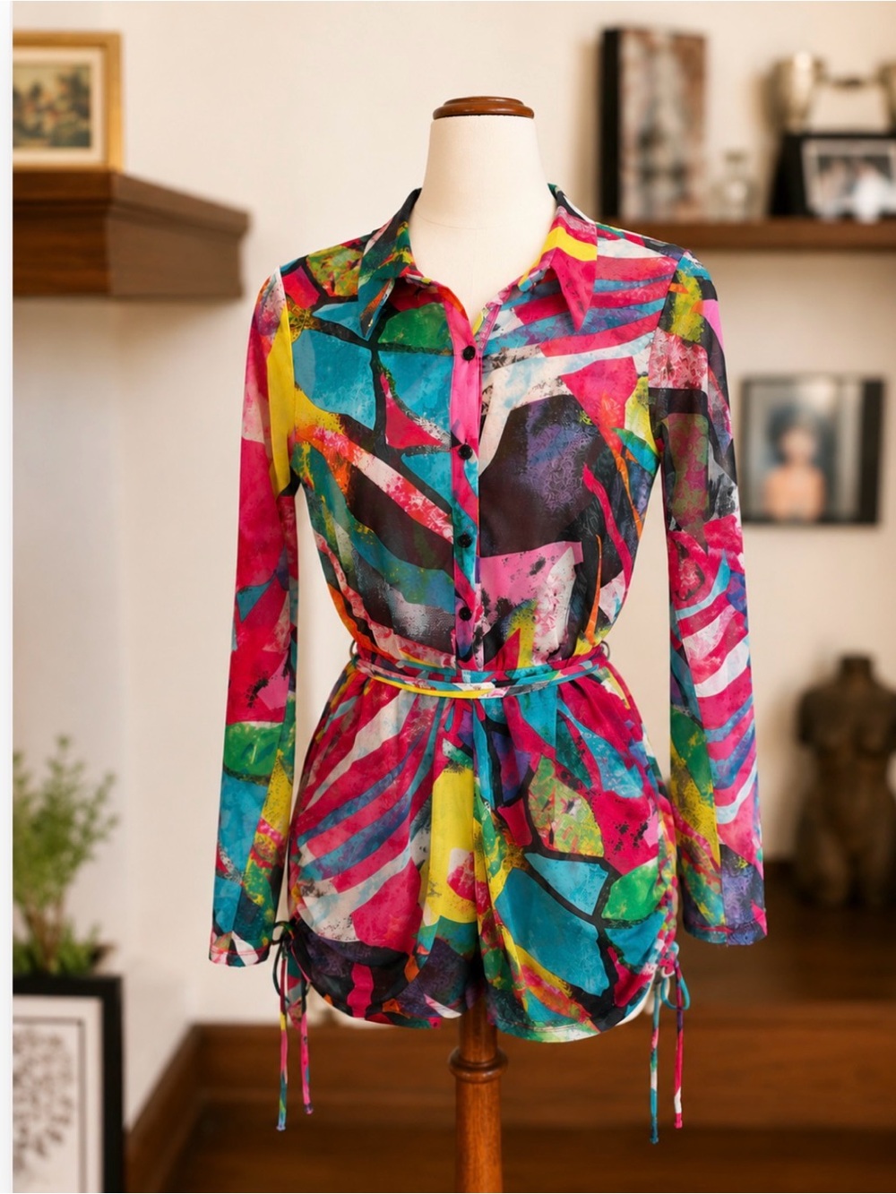 ANNES APPAREL Sheer Abstract Print Romper | Dopamine Dressing